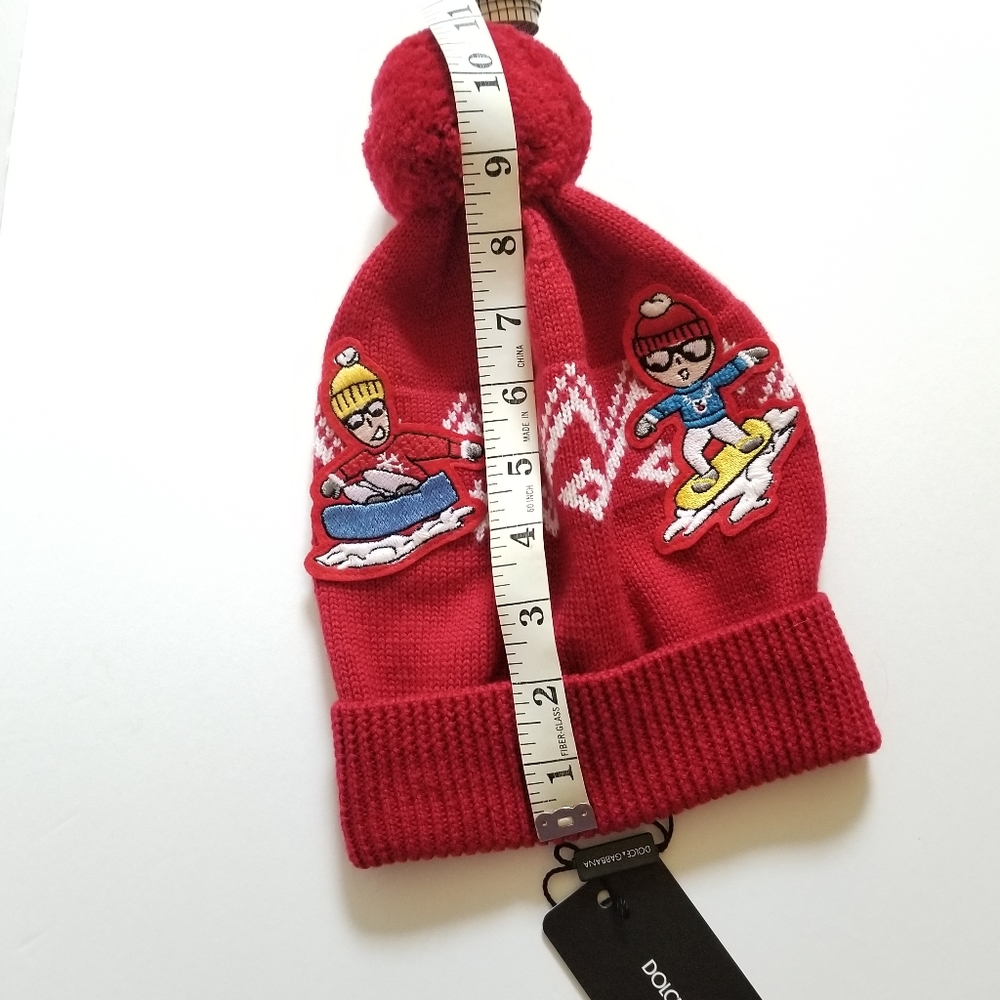 Dolce & Gabbana Kids Knit Wool Applique Pom Pom Beanie Red Size M Medium… - Picture 7 of 8